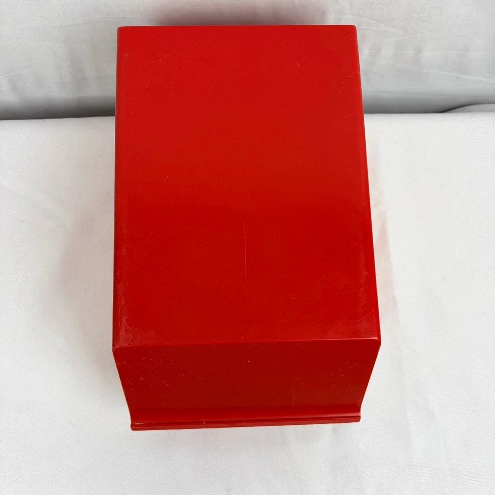 Vintage Red Plastic Flip Top Index Card Recipe Box Organizer Case MCM Style